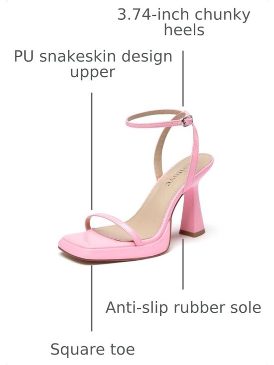 Women\'s Hot Pink Chunky Square Toe Heel Sandals Block High Ankle Strap Heels